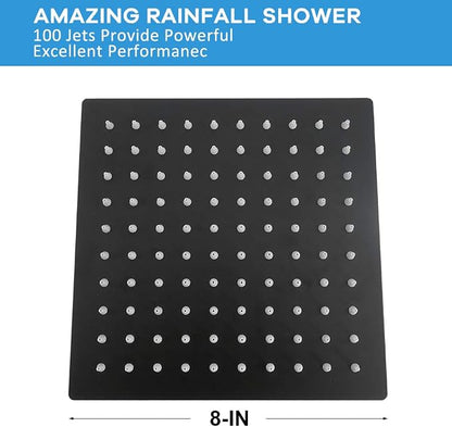 NearMoon Square Rain Shower Head With Extension Arm, Large Stainless Steel Rainfall Shower-Waterfall Full Body Coverage (8 Inch, Matte Black)