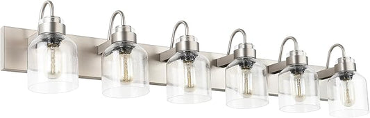 PRESDE Brushed Nickel 6 Light Bathroom Vanity Light for Bathroom Light Fixtures Over Mirror with Bubble Glass Globes Bath Vanity Lighting
