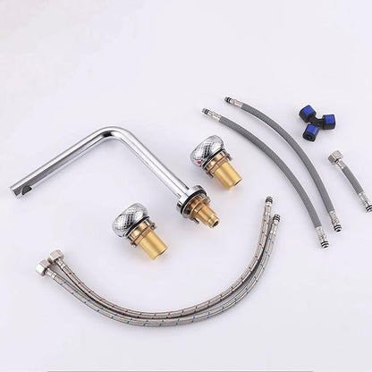 3 Hole Basin Mixer Faucet Double Handle Hot and Cold Water Brass 3 Hole Bathroom Faucets-Chrome Plated