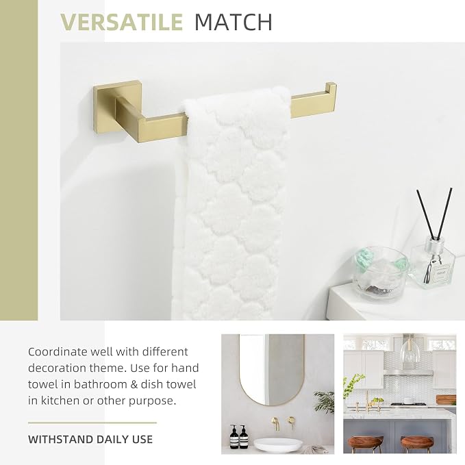 Angle Simple Hand Towel Holder Brushed Gold, Bathroom Towel Bar Wall Mount | Light Gold Tone, 10.24 Inches, Solid SUS304 Stainless Steel, Handy Open Sided Design for Laundry Kitchen Shower Vanity Sink