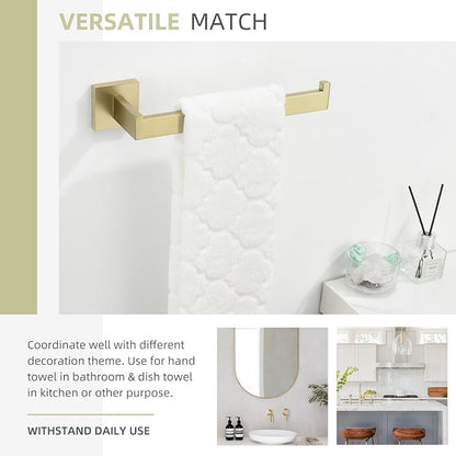 Angle Simple Hand Towel Holder Brushed Gold, Bathroom Towel Bar Wall Mount | Light Gold Tone, 10.24 Inches, Solid SUS304 Stainless Steel, Handy Open Sided Design for Laundry Kitchen Shower Vanity Sink