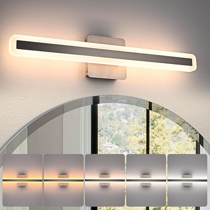 28W Modern Vanity Lights for Bathroom 24.0 Inch LED Vanity Bar Light 5CCT Dimmable Brushed Nickel Wall Sconces LED Bathroom Lighting Fixtures Over Mirror for Bath Room Cabinets Bedroom