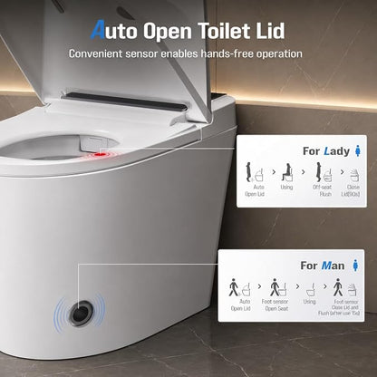 Smart Toilet with Bidet Built In, Heated Seat & Dual Auto Flush, Foot Sensor, Tankless Modern Elongated Electric Toilet with Warm Water Wash, Air Dryer, LED Display & 1000g MaP Flush, 1.28 GPF