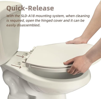Round Toilet Seat, Slow Close Quick-Release Hinges, Heavy Duty Soft Close, Quiet-Close Lid And Seat For Standard Toilets, Easy To Install And Clean, Never Loosen, Almond/Bone(16.5”)