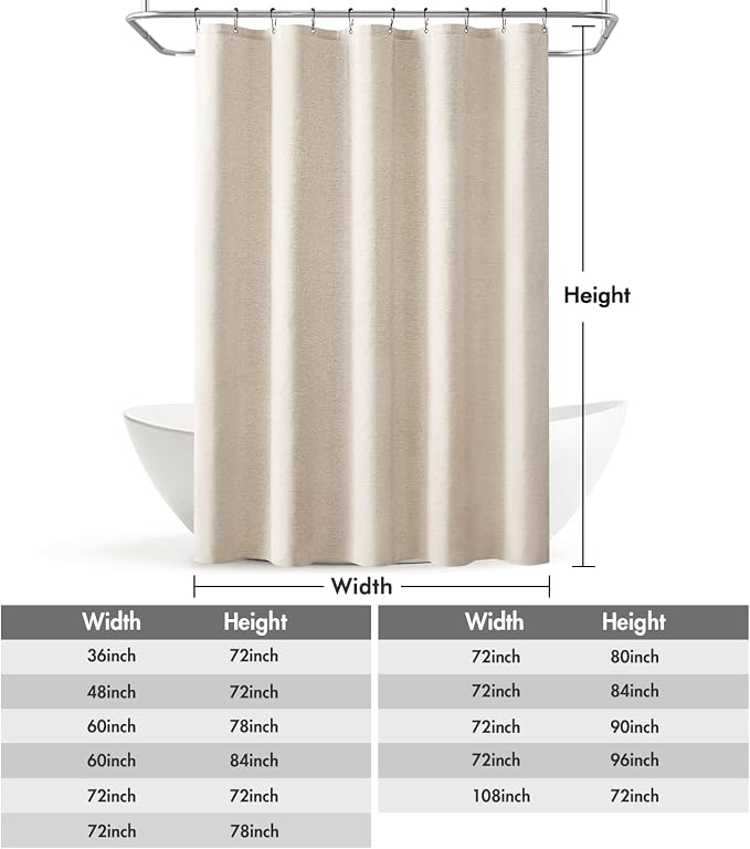 MIULEE Linen Fabric Shower Curtain Cream Beige W60*L72 10 Metal Hooks | Modern, Heavy Duty, Curtain Set, Waterproof Neutral Thick Cloth Shower Curtains, Bathroom Bathtub, Washable