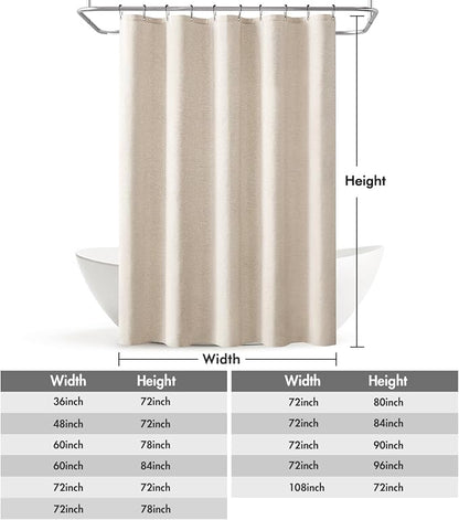 MIULEE Linen Fabric Shower Curtain Cream Beige W60*L72 10 Metal Hooks | Modern, Heavy Duty, Curtain Set, Waterproof Neutral Thick Cloth Shower Curtains, Bathroom Bathtub, Washable