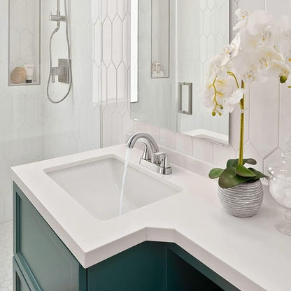 Brushed Nickel Centerset Bathroom Faucet: ALEASHA 4 Inch Centerset Bathroom Faucet, 2-Handle Vanity Sink Faucet with Pop Up Drain Stopper, RV Lavatory Faucets for Washroom Sink