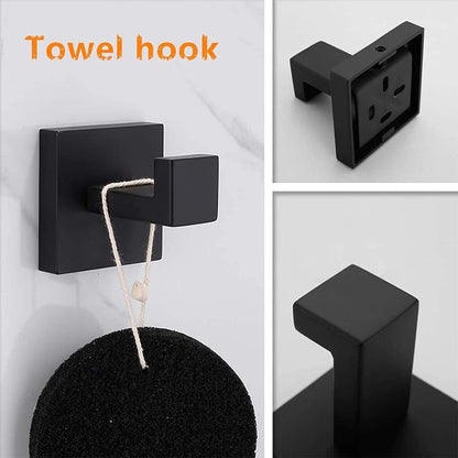 Rustproof 5-Piece Black Bathroom Hardware Set Including 24inch Towel Bar Toilet Paper Holder Towel Holder Robe Hook SUS304 Stainless Steel Wall Mount Contemporary Square Style Accessory,Matte Black