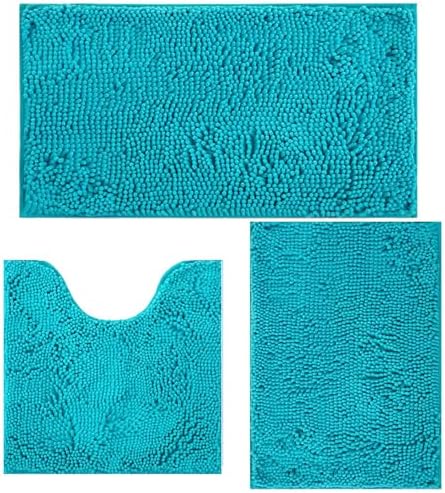Bathroom Rugs Sets 3 Piece Non Slip,Bath Rugs with PVC Backing Bath Carpet,Bathroom Rug Washable,Absorbent,Plush Carpet Mats,Bath Mats for Bedroom, Kitchen,Tub,Home Decor (Turquoise)