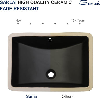 Sarlai Undermount Bathroom Sink - 21 x 15 inch Rectangular Vessel Sink Undermount Modern Ceramic Rectangle Vanity Sink Art Basin with Overflow, Interior Bowl Size 19-2/9" x 13-1/9"