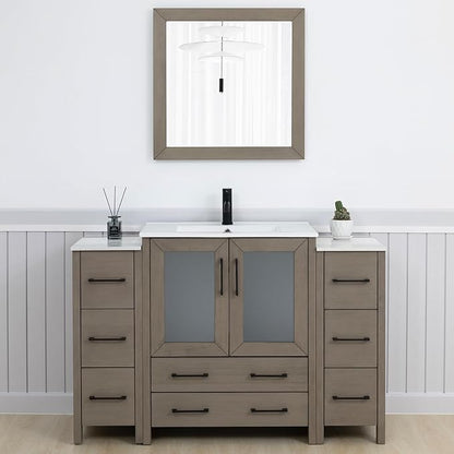 Vanity Art 54 Inch Under Mount Single Sink Bathroom Vanity Cabinet with 1 Mirror, Ceramic Top Bathroom Cabinet Compact Set with 8 Dovetail Storage Drawers and Matte Black Handles, VA3030-54-DG