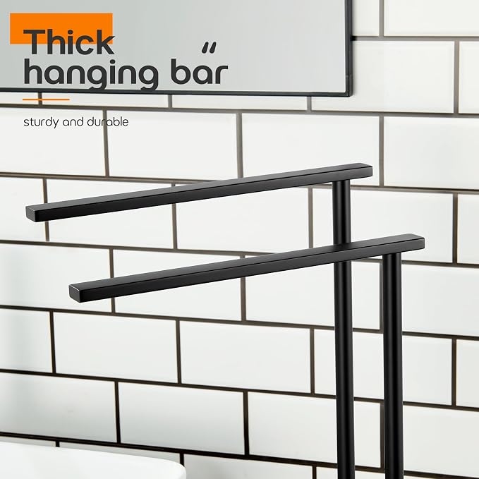 Towel Racks Matte Black Free Standing 2-Tier Hand Towel Holder for Bathroom Vanity Countertop with Thicken Steady Marble Base, Stainless Steel AN7003MB