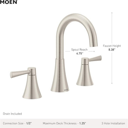 Moen Ronan Chrome Two-Handle Widespread Modern Bathroom Faucet, Valve Included, 84023