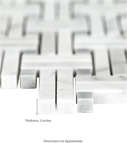 MSI Carrara White Marble Basketweave Tile for Kitchen Backsplash, for Bathroom, Accent and Shower Wall Tile, Mesh-Mounted Mosaic Tile, (10.3 sq. ft, 10 Pieces per case)