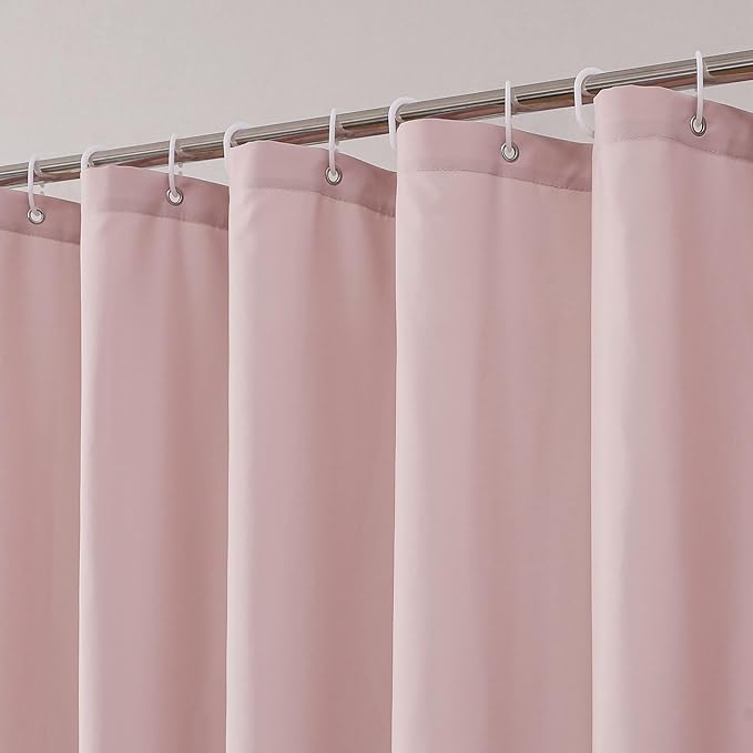 OVZME Zora 84 Inch Shower Curtain Set with 12 Plastic Hooks, Plain Fabric Shower Curtain for Bathroom - Extra Long Shower Curtain, Water Resistance, Machine Washable Soft Cloth, 72WX84L, Blush Pink