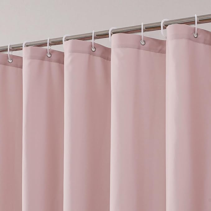 Zora 84 Inch Shower Curtain Set with 12 Plastic Hooks, Plain Fabric Shower Curtain for Bathroom - Extra Long Shower Curtain, Water Resistance, Machine Washable Soft Cloth, 72WX84L, Blush Pink