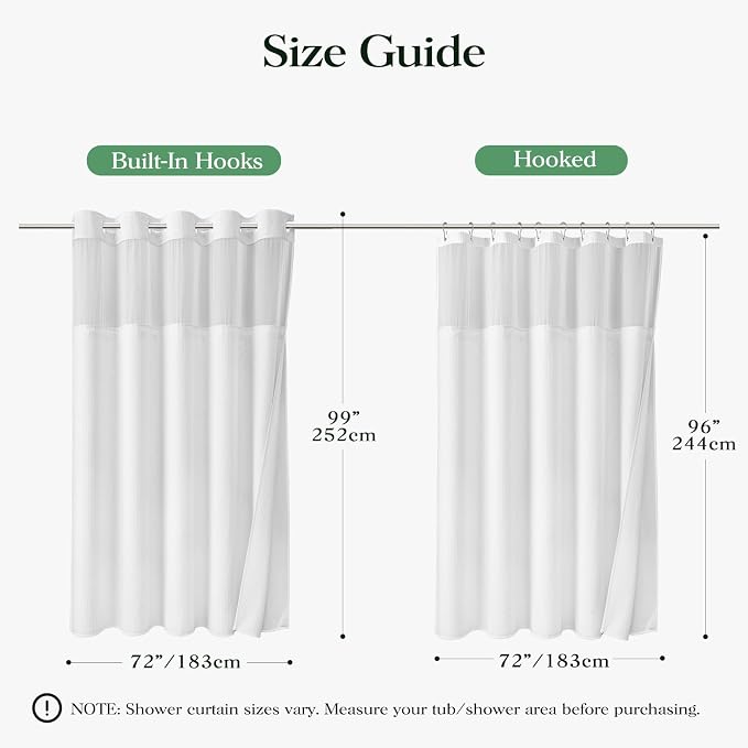 White Hook Free Waffle Shower Curtain & Snap-in Fabric Liner,72x99 | Less Time to install, 3 in 1 Fabric Shower Curtain and Liner Set with Magnets, Extra Long, Shower Curtains for Bathroom