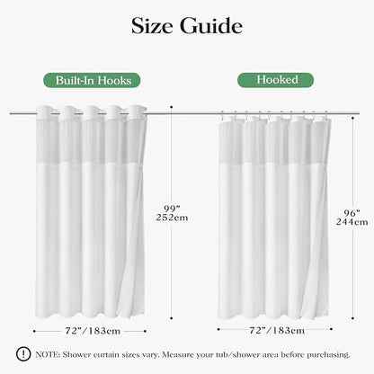 White Hook Free Waffle Shower Curtain & Snap-in Fabric Liner,72x99 | Less Time to install, 3 in 1 Fabric Shower Curtain and Liner Set with Magnets, Extra Long, Shower Curtains for Bathroom