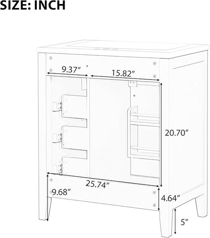 30 Inch Bathroom Vanities with Undermount Ceramic Sink, Storage Cabinet with Soft Closing Doors, Three Drawers and Organizer Rack Shelf, Solid Wood Frame, Green