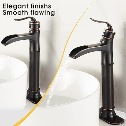 FRANSITON Tall Vessel Waterfall Faucet Bathroom Faucet Single Handle One Hole Oil Rubbed Bronze Finish Large Spout Lavatory Faucets Oil Rubbed Bronze