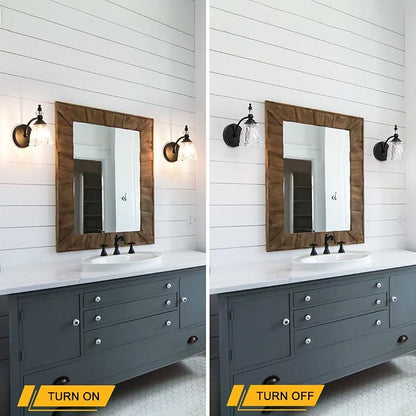 Vintage Black Wall Sconces Set of Two, Matte Black Bathroom Vanity Light Fixtures, G9 Bulbs Bathroom Sconces Set of 2, Glass Wall Lights for Bathroom, Bedroom, Hallway