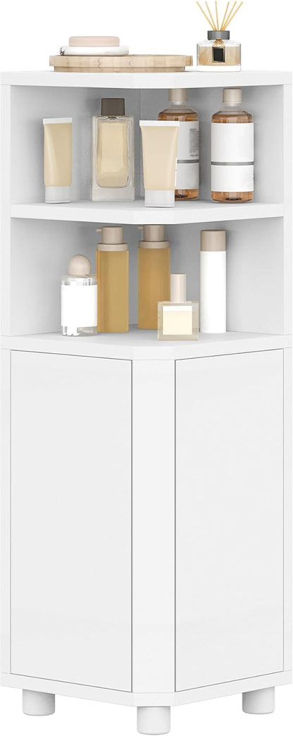 Corner Cabinet, Small Bathroom Corner Cabinet with Doors, Narrow Storage Cabinets with Adjustable Shelves, Bathroom Organizers and Storage for Small Space, White BC21003X