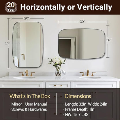 Brushed Nickel Bathroom Mirror, 20x30’’ Oval Mirror for Bathroom, Brushed Nickel Oblong Mirror with Metal Frame Wall Mounted for Living Room, Bedroom