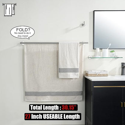 JQK Double Bath Towel Bar, 30 Inch 304 Stainless Steel Thicken 0.8mm Towel Rack for Bathroom, Towel Holder Brushed Finished Wall Mount, Useable Length 27 Inch, TB100L27-BN
