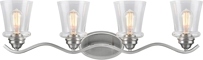 Aspen Creative 62118-1, Four-Light Metal Bathroom Vanity Wall Light Fixture, 33" Wide, Transitional Design in Satin Nickel with Clear Glass Shade