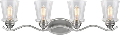 Aspen Creative 62118-1, Four-Light Metal Bathroom Vanity Wall Light Fixture, 33" Wide, Transitional Design in Satin Nickel with Clear Glass Shade