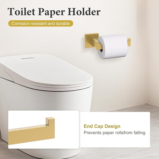 TURS 5-Piece Bathroom Hardware Set Brushed Gold Towel Bar Set Bath Towel Holder Sets SUS 304 Stainless Steel Wall Mounted Towel Rack Sets for Bathroom.