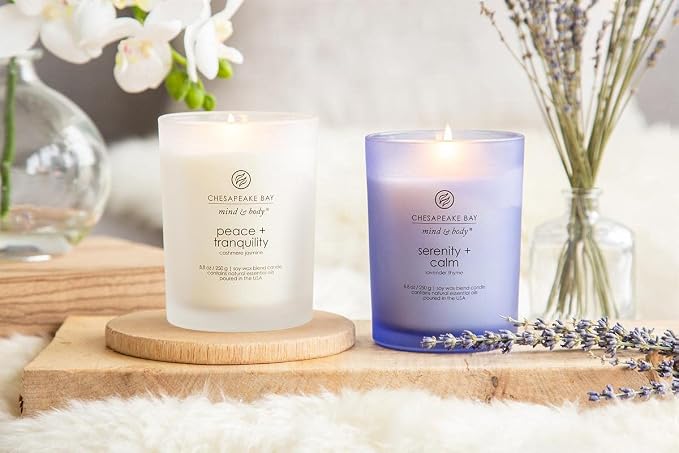 Chesapeake Bay Medium Jar Candles Duo - Peace + Tranquility (Cashmere Jasmine) and Serenity + Calm (Lavender Thyme) Home Decor