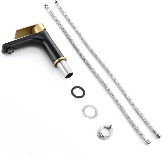 SUMERAIN Modern 304 Stainless Steel Bathroom Faucet Lead-Free Vanity Sink Faucet Black&Gold Single Handle Washbasin Faucet | Lead-Free, Single Handle, Unique Flow Pattern, Water-saving, Easy DIY Install