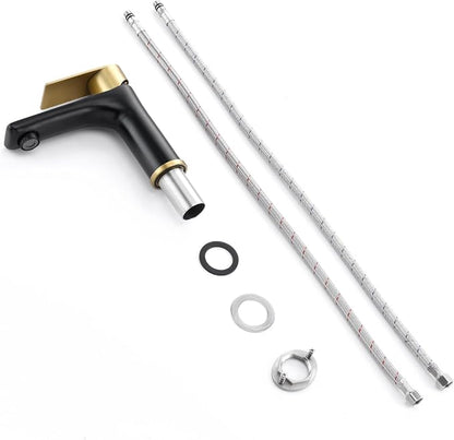 SUMERAIN Modern 304 Stainless Steel Bathroom Faucet Lead-Free Vanity Sink Faucet Black&Gold Single Handle Washbasin Faucet | Lead-Free, Single Handle, Unique Flow Pattern, Water-saving, Easy DIY Install