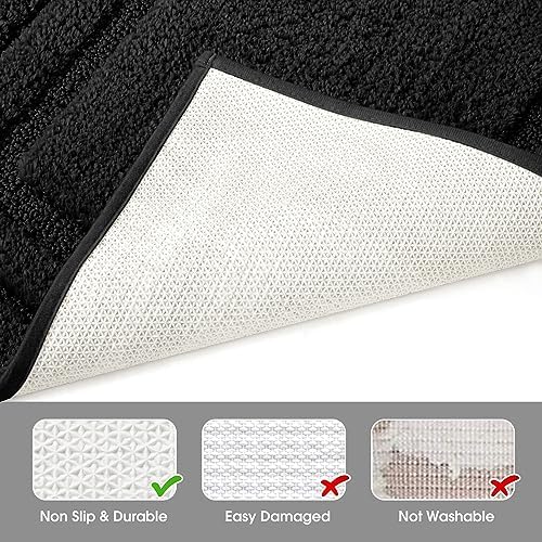 HOMEIDEAS Bathroom Rugs Sets 2 Piece, Super Soft Non Slip Bath Mat Black