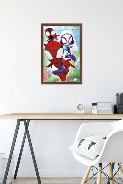 Trends International Marvel Spidey and His Amazing Friends - Webs Wall Poster, 14.72" x 22.37", Mahogany Framed Version