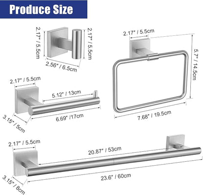 Brushed Nickel Towel Bar Set 5 Pieces Brushed Bathroom Hardware Accessories Set,Towel Holder Set for Bathroom SUS304 Stainless Steel Wall-Mounted Towel Holder Set,23.6 Inch