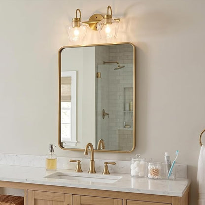 Brushed Gold Vanity Light, 2 Light Bathroom Light Fixtures with Clear Diamond-Shape Hammered Glass, Brass Vintage Ripple Wall Lights for Hallway, Bedroom, Anti-Rust, E26 Base (No Bulbs)