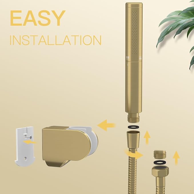 Handheld Shower Head Sprayer Shower Wand Hand Shower Showerhead Gold | Brushed Gold High Pressure Showerhead, Hand Held Sprayer, Brass Shower Head, Wall Mounted, 60 In Stainless Steel Shower Hose