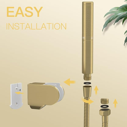 Handheld Shower Head Sprayer Shower Wand Hand Shower Showerhead Gold | Brushed Gold High Pressure Showerhead, Hand Held Sprayer, Brass Shower Head, Wall Mounted, 60 In Stainless Steel Shower Hose