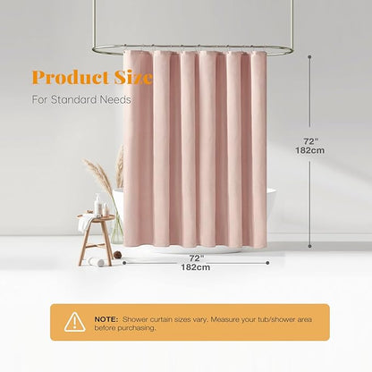 BTTN Blush Fabric Shower Curtain - Linen Textured Weighted Cloth Shower Curtain Set with 12 Plastic Hooks, Machine Washable, Hotel Spa Luxury, Decorative Neutral Bath Curtains for Bathroom, 72x72