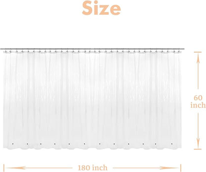 Mrs Awesome 180x60 Extra Wide Size Shower Curtain Liner Clear | 12 Bottom Magnets,36 Free Hooks,32 Rustproof Grommets,Water Proof Heavy Duty PEVA,180W x 60H for Claw Foot Bathtub Extra Wide