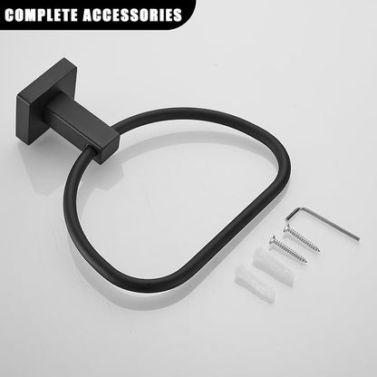 Leyden Black Toilet Paper Holder Towel Ring, Matte Bathroom Hand Towel Holder Toilet Roll Holder, Modern Bath Hardware Set Wall Mounted Stainless Steel 2 Pieces