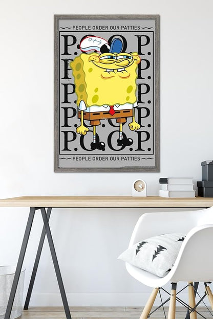 Trends International Nickelodeon Spongebob - P.O.O.P. Wall Poster, 34L x 22.4W, Barnwood Framed Version