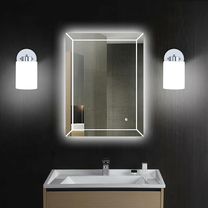 Frosted Wall Sconce Set of Two,Chrome Sconce Bathroom Lighting,Modern Chrome Vanity Light,Mid-Century Vanity Sconces for Bathroom,Livingroom,Kitchen