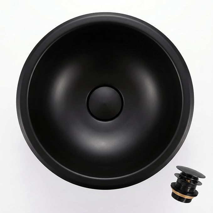 LQS 13 x 13 Inch Round RV Sink, Black Bar Sink, Stainless Steel Drop-In | Small RV Sink For Camper Kitchens Or Bathrooms; Compact RV Bathroom Sink With 5.31-Inch Bowl And Drain Assembly Included