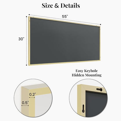55"x30" Satin Gold Wide Bathroom Wall Mirror for Double Vanity | Wide Double Vanity Mirror, Slim Metal Frame, Long Console or Buffet Use, Vertical/Horizontal Mount, Tempered Glass
