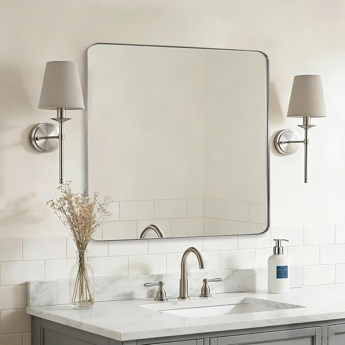 Brushed Nickel Mirrors for Bathroom Sink,36x36 Inch Bathroom Vanity Mirror with Rectangular Metal Frame-Modern Clean Design with Superior Stainless Steel Frame
