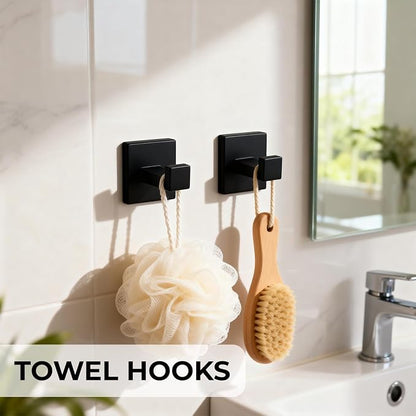5 Piece Bathroom Hardware Set Matte Black, 23.6 Inch Bathroom Towel Bar Set | Stainless Steel Towel Racks for Bathroom Wall Mounted, with 304 Stainless Steel Screws & Hex Screwdriver, Rustproof