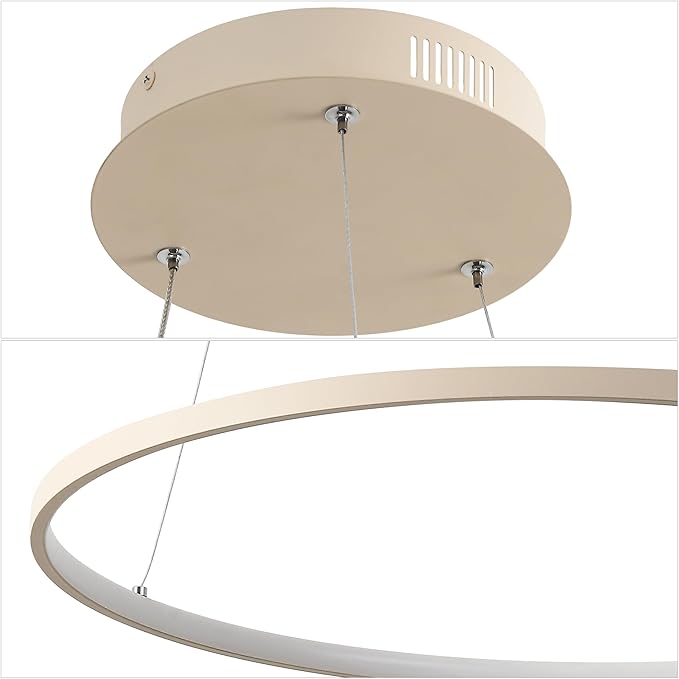 JONATHAN Y 23.75" Beige Modern Integrated LED Pendant Light, Dimmable Round Hoop Chandelier for Kitchen Island, Dining Room, Adjustable Height Metal Hanging Light (JYL7203H)
